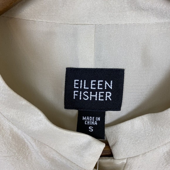 Eileen Fisher Size S 100% Silk Dupioni Jacket Ecru Ivory Beige Hook loop - Picture 6 of 7